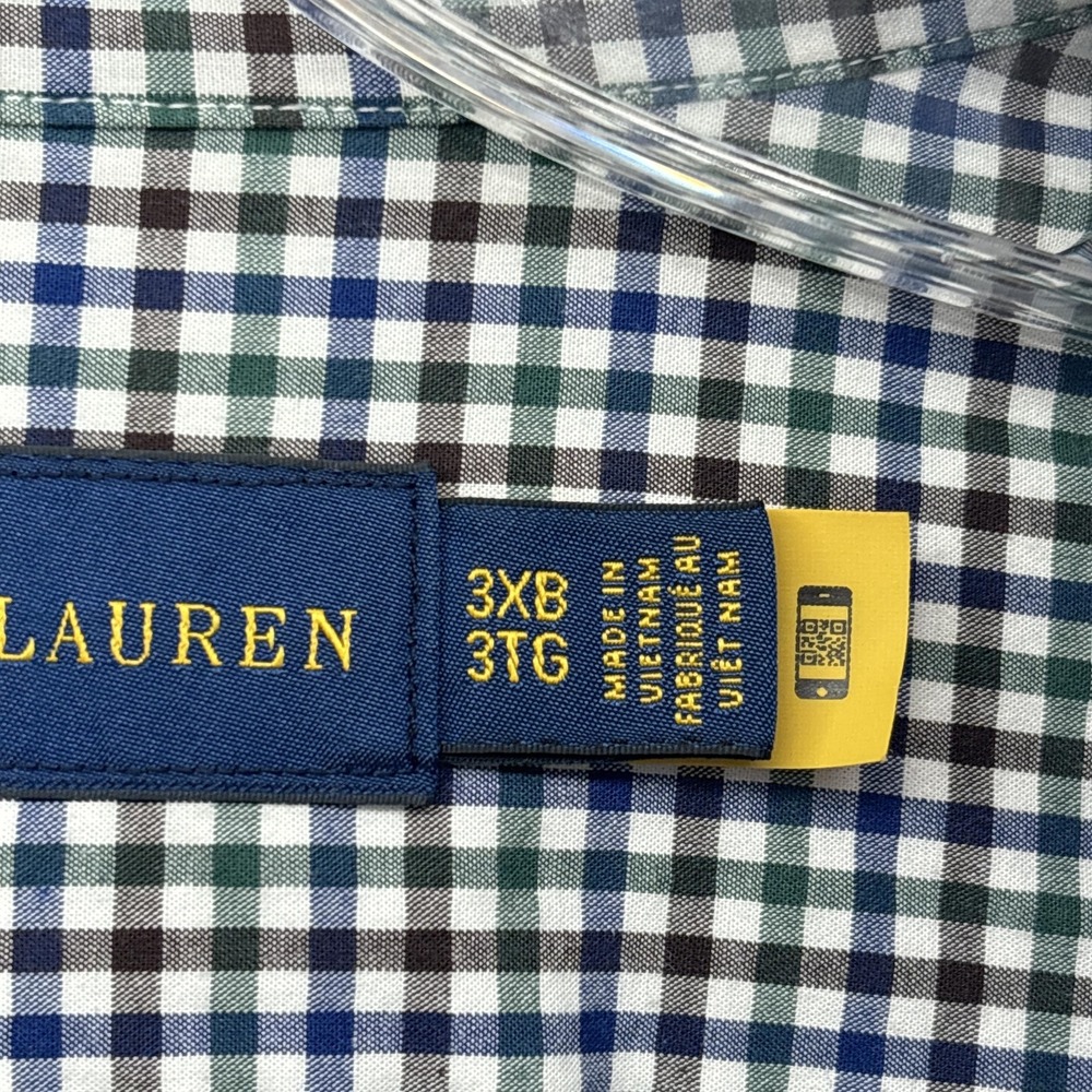 Ralph Lauren Shirt Mens Big 3X Blue Green Check Button Down Long Sleeve Stretch - Picture 5 of 14